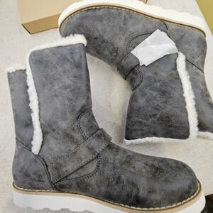 Revel Devin Dark Grey Faux Suede Fur Lined Winter Moto Boots Womens Size 6
